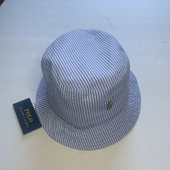 ✔️sold Polo Ralph Lauren Bucket Hat Reversible Seersucker XL New - Picture 2 of 10